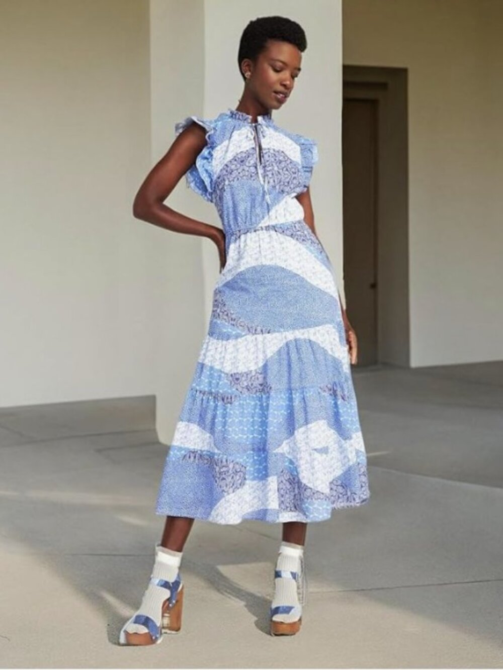 BB DAKOTA Zappos Midi Heatwave Cotton Dress Indigo MRSP $119